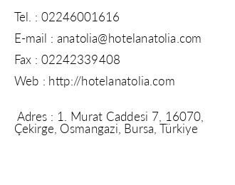 Hotel Anatolia iletiim bilgileri